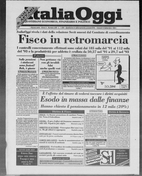 Italia oggi : quotidiano di economia finanza e politica